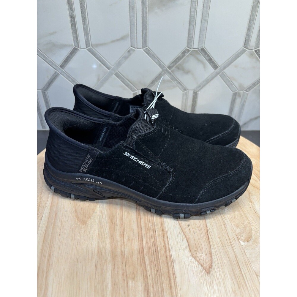Skechers Slip Ins Womens 7 Hands Free Black Suede Leather Memory Foam Shoes